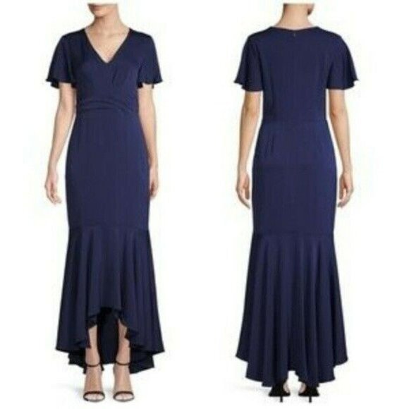 Anthropologie Dress 8 Blue‎ V Neck Maxi Long Gown Evening Navy Shoshanna $660 - Picture 1 of 7